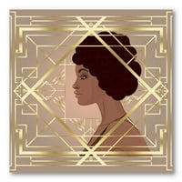 Retro djevojka u zlatnoj Art Deco geometriji II slika na platnu Art Print