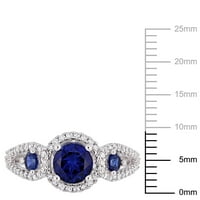 Miabella ženski 1-karatni T. G. W. stvorio plavi safir i karatni dijamant 10kt ružičasto zlato 3 - kameni prsten