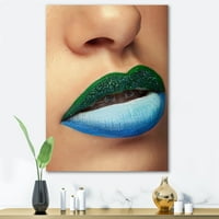 Designart 'Close Up Woman Lips with Fashion Make Up and Brackets' Modern Canvas Wall Art Print