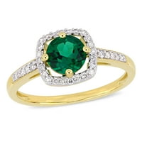 Miabella ženski karat T. G. W. stvorio smaragdni i karatni dijamant 10kt žuto zlato oreol prsten
