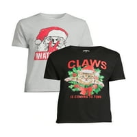 Božić muške i velike muške Santa gledanje i kandže kratki rukav grafički majice, 2-Pack