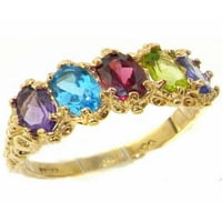 Britanci napravio je 10k žuto zlato prirodno multi dragulje žene Womens Vječni prsten - Opcije veličine -