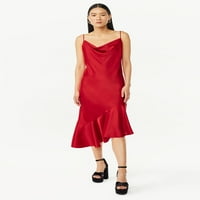 Scoop ženska asimetrična kami haljina sa satenskim volanima, veličine XS-XXL