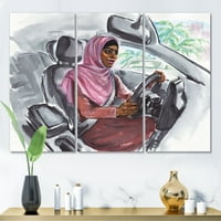 Arapska dama vozi automobil III slika na platnu Art Print