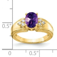 Primal Gold Karat žuto zlato 8x Ovalni ametist i dijamantski prsten