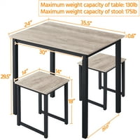 Easyfashion 3-dijelni trpezarijski Set sa industrijskim stolom i stolicama bez naslona, siva