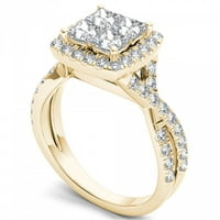 2ct TW dijamantski 14k prsten od žutog zlata sa klasterom uvijenog drške