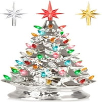 Legenda keramička srebrna ukras božićnog stabla za unutarnju i vanjsku upotrebu - 50+ višebojne LED žarulje