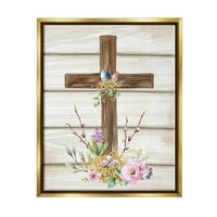 Stupell Spiritual Uskrs Cross Spring Blossoms Holiday Painting Gold Floater Framered Art Print Wall Art