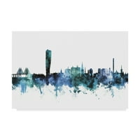 Zaštitni znak likovne umjetnosti' Malmo Švedska plava Teal Skyline ' platnena Umjetnost Michaela Tompsetta
