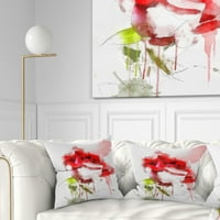 Designart Crvena ruža skica sa crvenim prskanjem - cvjetni jastuk za bacanje-16x16