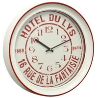 Polusjajni bijeli i crveni okrugli hotelski zidni sat sa staklenim prednjim dijelom