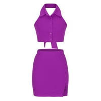 ERSAZI Dan nezavisnosti Četvrti jul Ženski modni ljetni ovratnik bez rukava TOP TOP Kilt Short Suit Suit Purple XXL