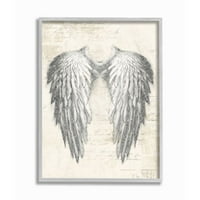 Stupell Industries Heavenly Wings srebrni pergament dizajn grafička Umjetnost siva uokvirena Art Print Wall