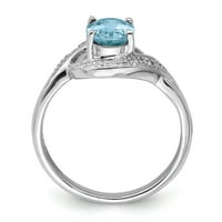 Sterling Silver Rhodium Light Swiss Blue Topaz Diamond Ring QDX535