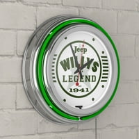 Neonski zidni sat-Jeep Willys Legend zeleni analogni sat sa dvostrukom prečkom sa vučnim lancem-Pub, garaža