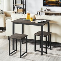 Easyfashion 3-dijelni trpezarijski Set sa industrijskim kvadratnim stolom i stolicama bez naslona, Drift