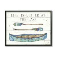 Stupell Industries život bolji na jezeru rustikalni Kanu rude zrna uzorak grafička Umjetnost Crni uokvireni